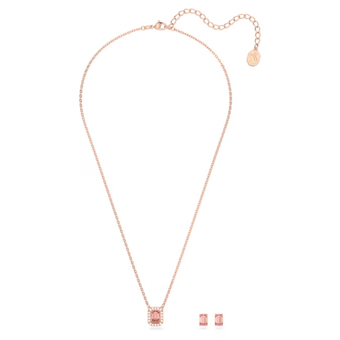 Millenia Set, Octagon Cut, Pink, Rose Gold-tone Plated - Swarovski Official